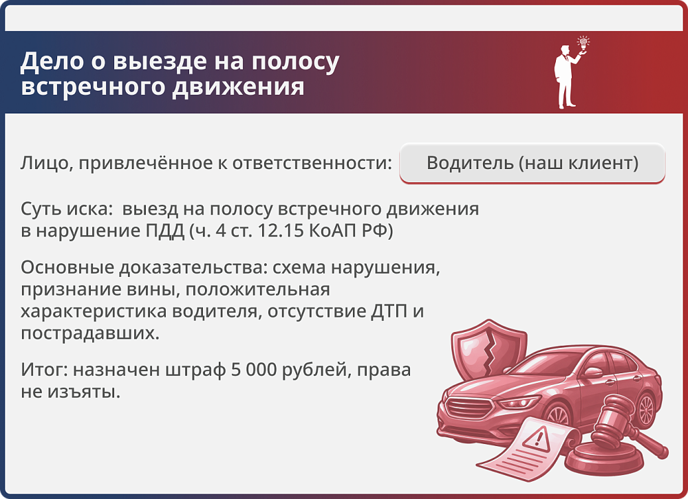Картинка Назначение административного наказания за выезд на встречную полосу